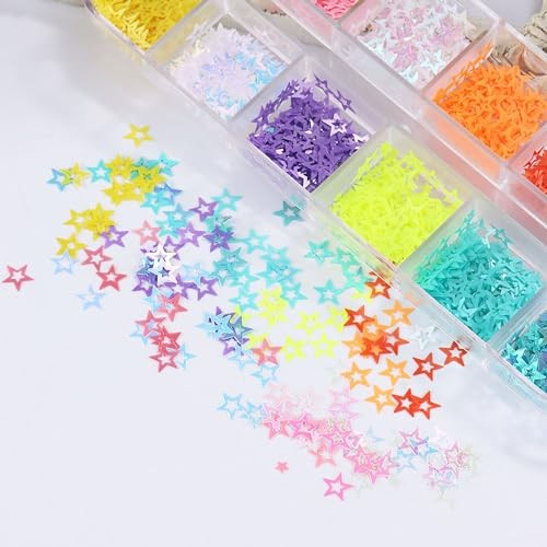 12pcs Multicolor Star Plastic Nail Art Sequins