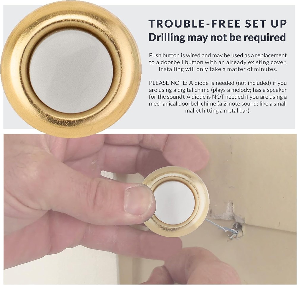 Compact 1-Pack Brass Doorbell Push Button – Simple Installation, Unlighted