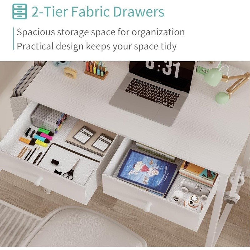 Compact Computer Desk Modern Style 2-Tier Storage Easy Assembly Sturdy Design US