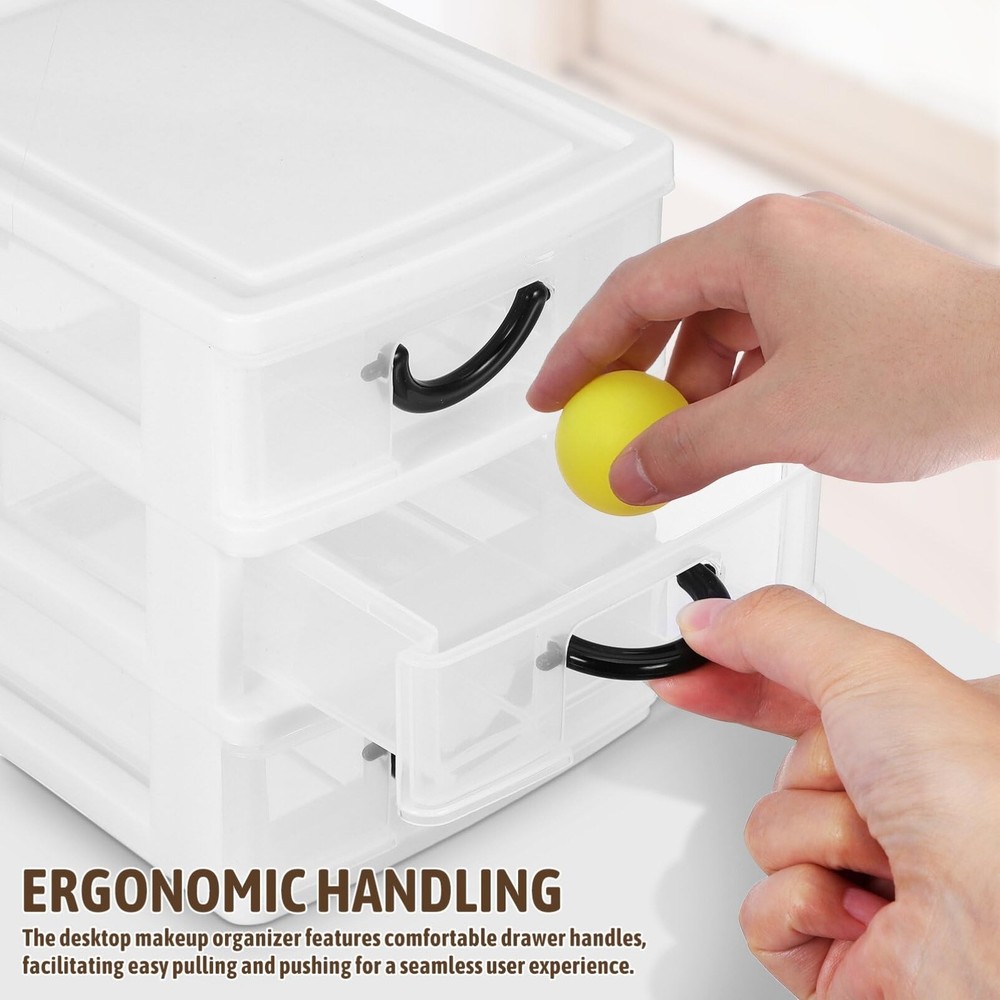 Small Drawer Organizer 3-Drawer Desktop Organizer Plastic Stackable Storage D...
