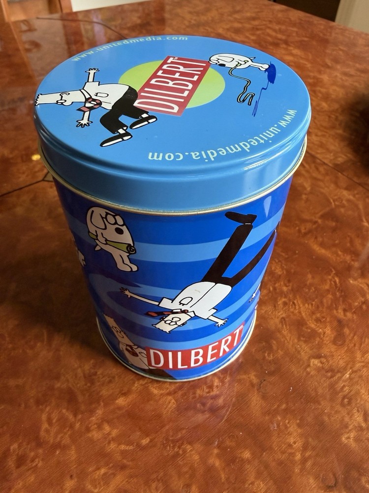 Vintage Dilbert Tin Can With Plush Dogbert - NEW !!