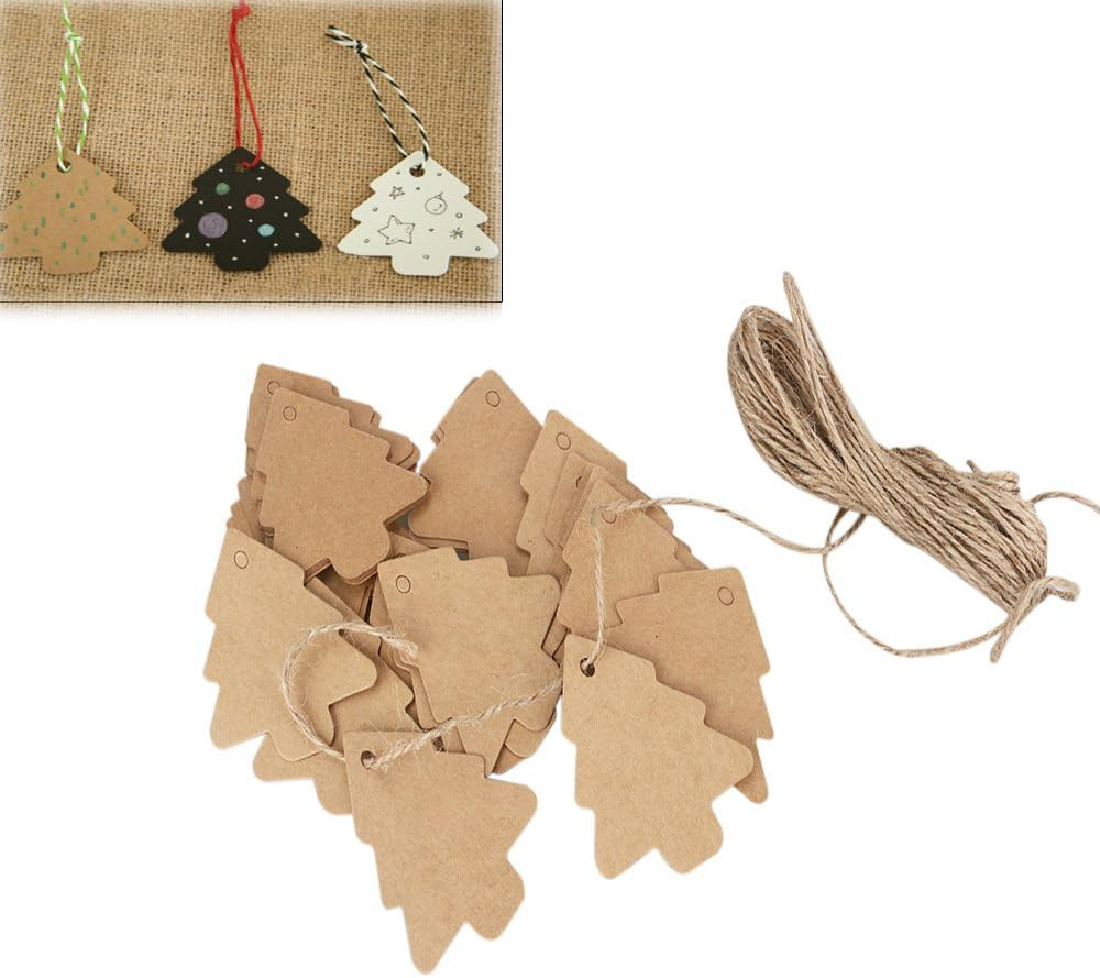 Christmas Tree Gift Tags,Paper Tags,Price Tags with String,Diy Kraft Blank Hang