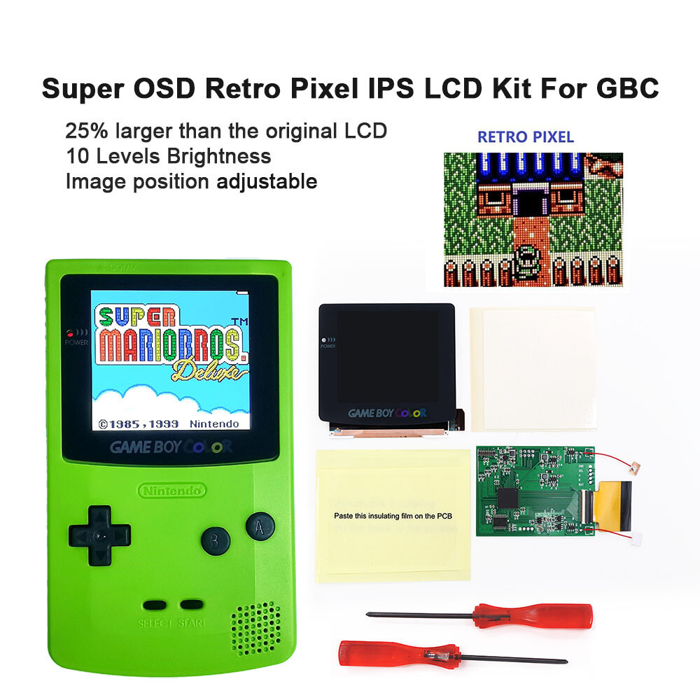 V5 Laminated OSD Menu Retro Pixel IPS LCD Screen Backlight For GBC With w/ Case