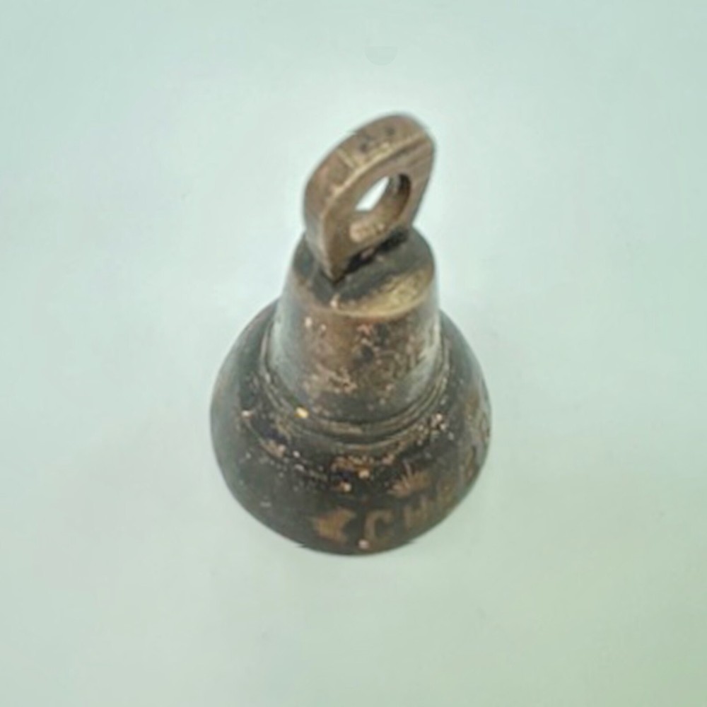 Brass Bell Cheers Design Etched Black and Brass Coloring Rustic Decor