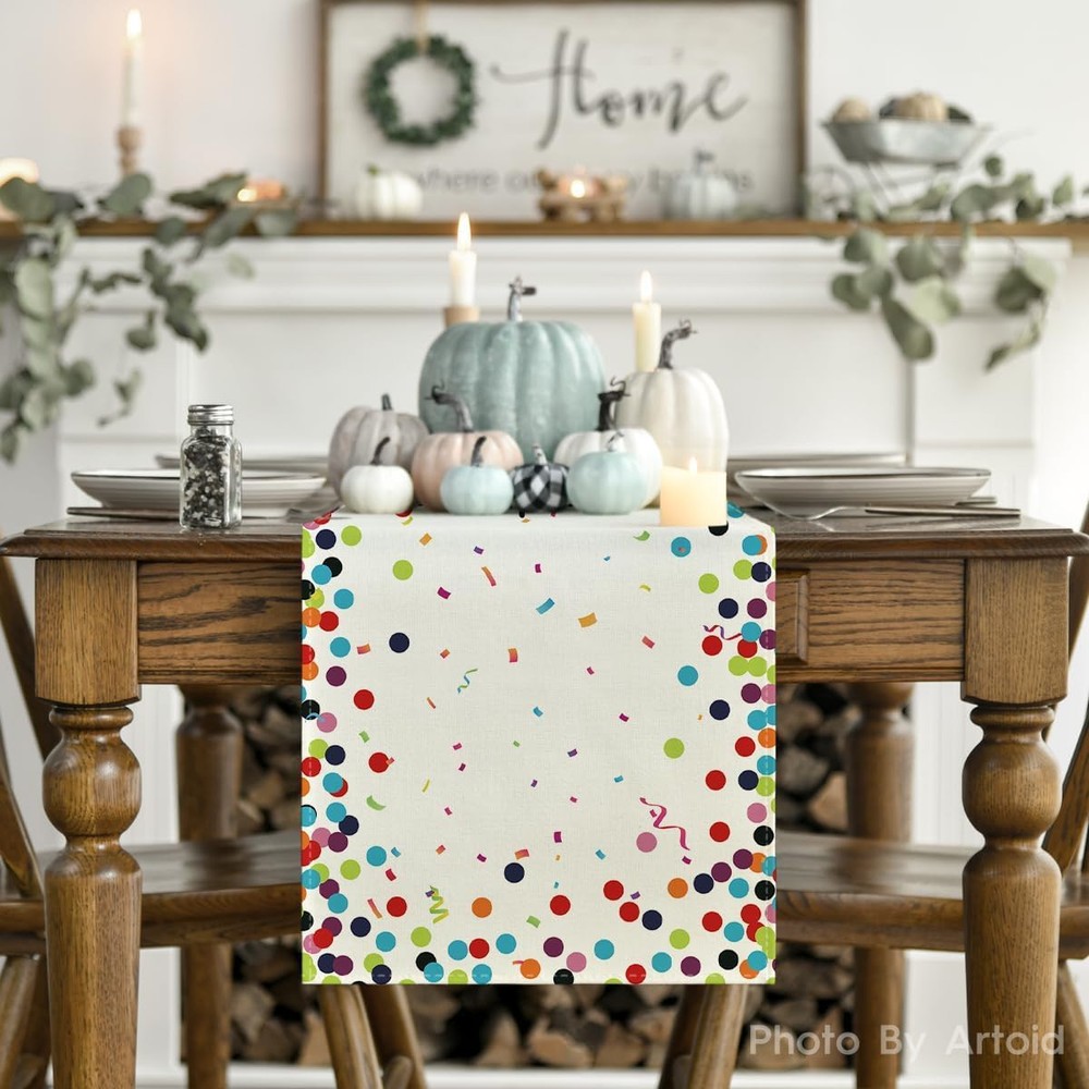 Artoid Mode Polka Dot Beige Happy 13" x 108", Table Runner,
