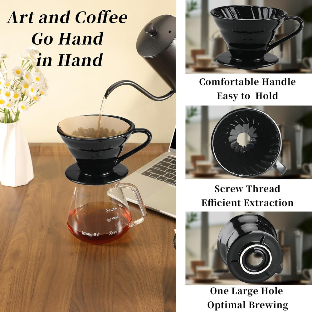 Ceramic Pour Over Coffee Maker Dripper with 1 Hole Flat Bottom for Travel