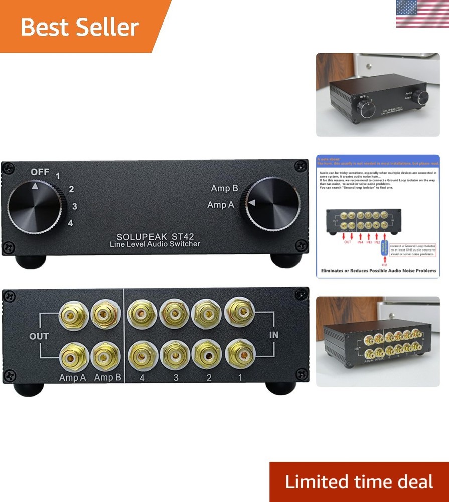 4-Way RCA Audio Switch Source Signal Input switcher selector Splitter Box 4 i...