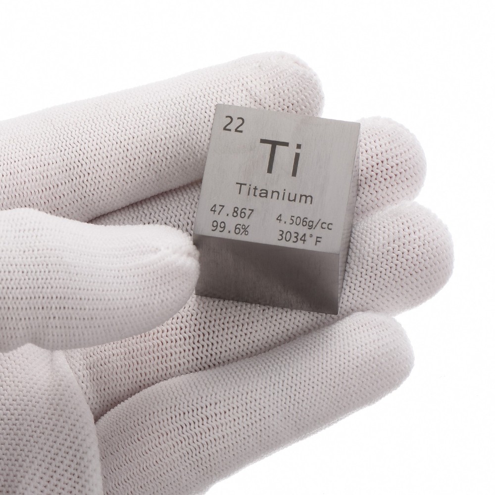Titanium Cube Metal Element High Density Block Pure Periodic Element, 1 Inch