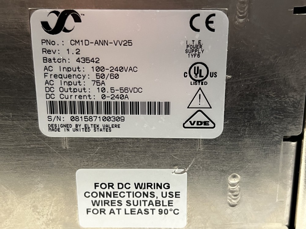 ELTEK VALERE DC Power Supply Rectifier Shelf = 4 X V2000A-VC MODULES = CM1D-ANN
