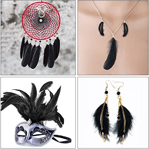 Black Craft Feathers Bulk 8 Styles - 320 PCS Assorted Mixed Natural Feathers