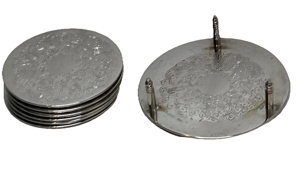 Godinger Silver Plated 7 PC. Coaster Set Water Resistant Back PO