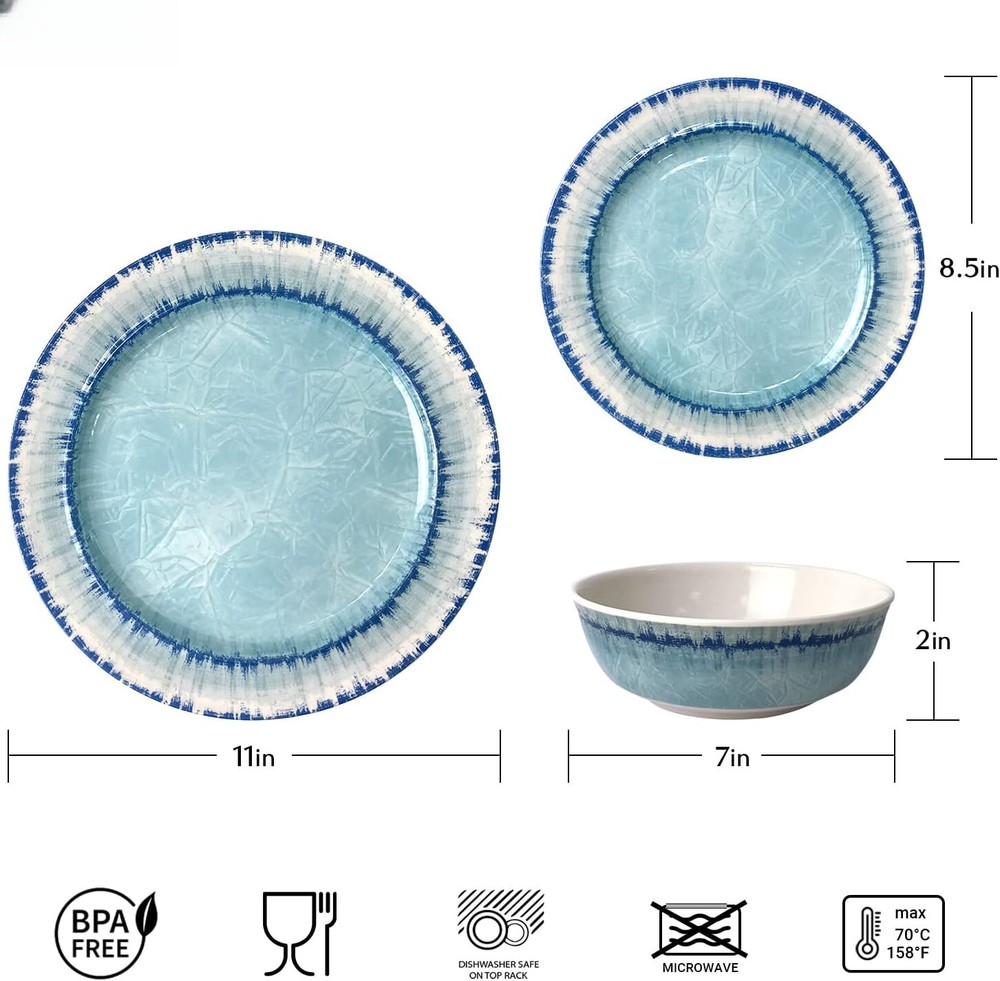Dinnerware Set (12 pcs), dishwasher safe,lightweight and unbreakable, light blue