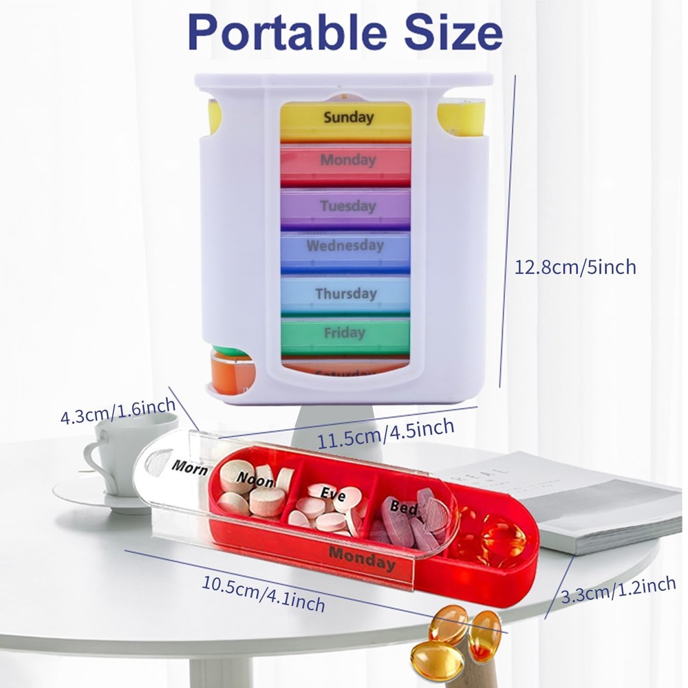 Weekly Stackable Pill Organizer 4 Times A Day Pill Case 7 Stackable Compartments
