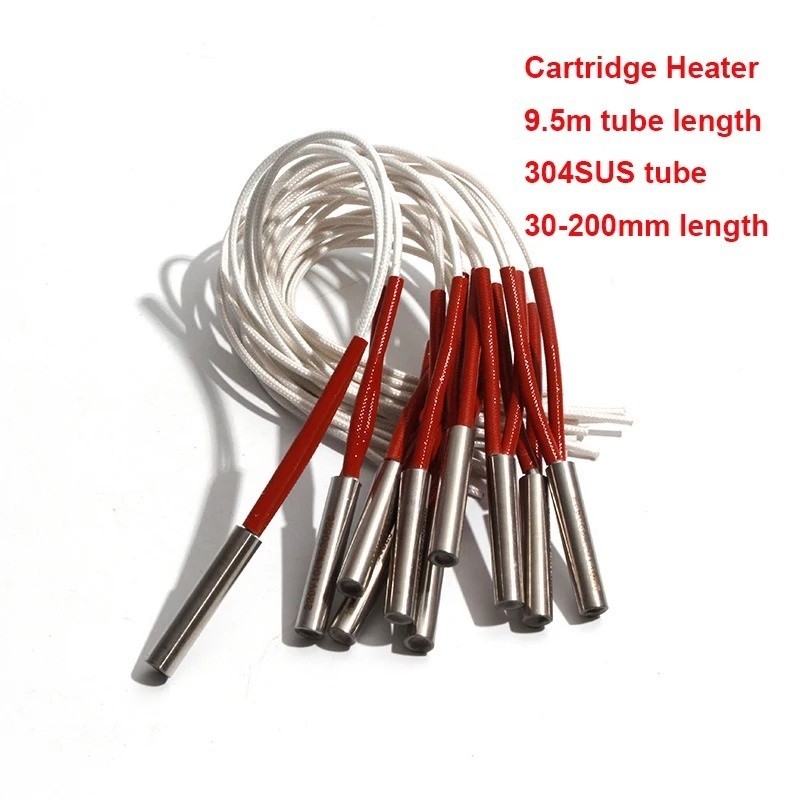 Cartridge Heater 9.5x30-200mm 220V 85-600W Single-End Heat Pipe 5pcs Resist Tool