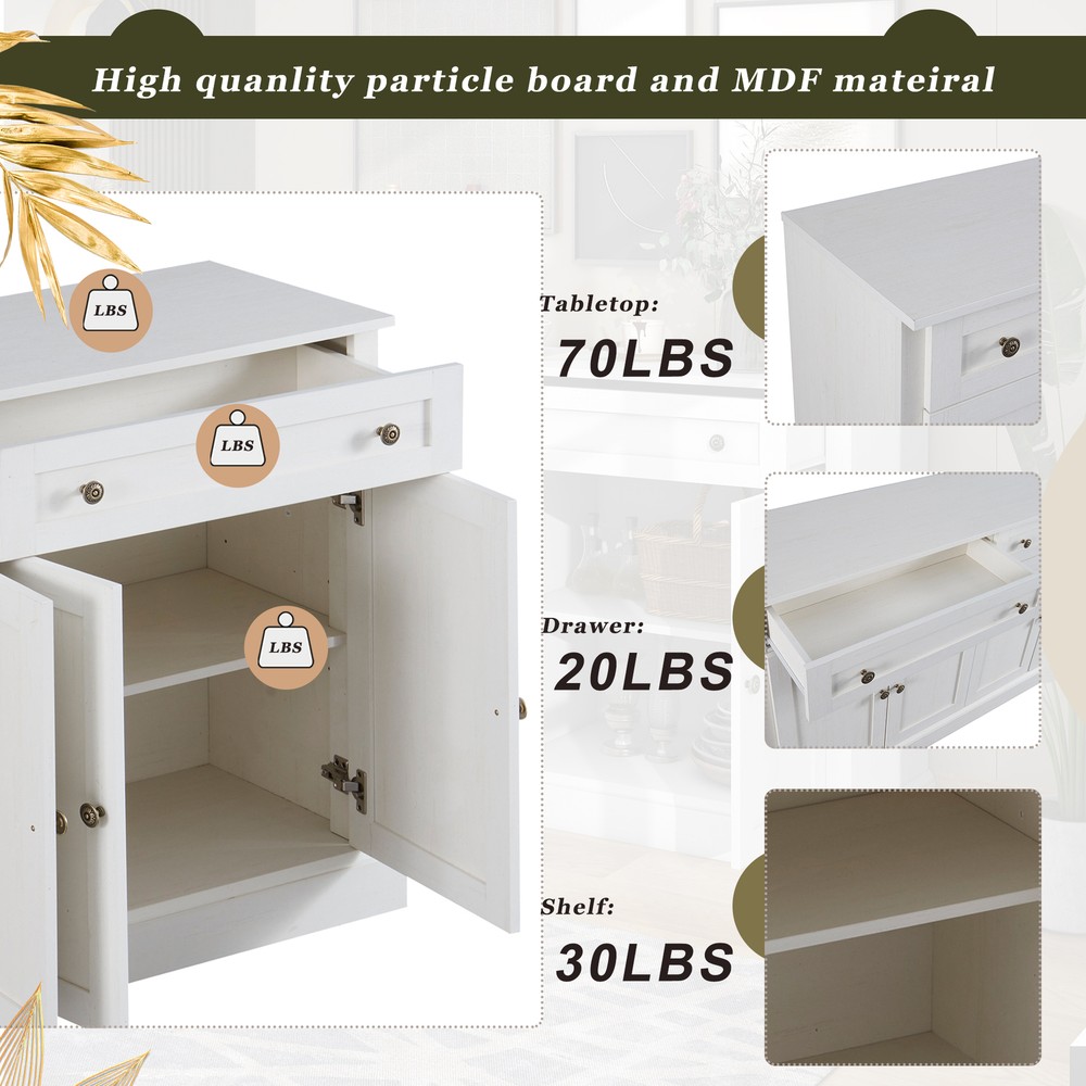 Sideboard Buffet Cabinet 2 Drawers 4 Doors Kitchen Buffet Storage Cabinet White