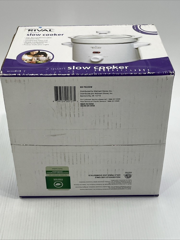 Rival 2 Quart Slow Cooker with Removable Ceramic Pot and 3 Cook Settings {145}.