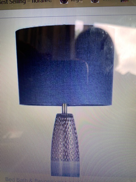 TWO 37" TALL BEDFORD TABLE LAMPS BLUE/COPPER