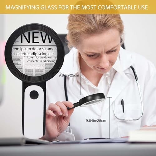 Handheld Magnifying Glass with LED Light, 3 Modes, Illuminated Magnifier for Rea