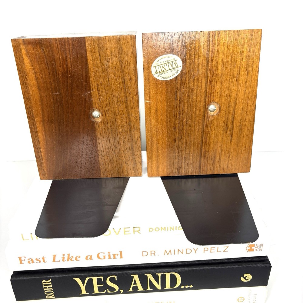 Bookends Solid Walnut Wood Personalized Initial Letter H Mid-Century Modern Book