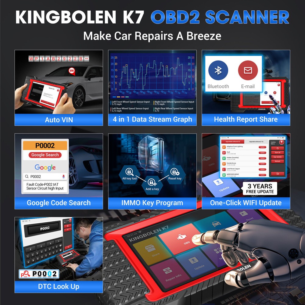 KINGBOLEN K7 ECU Coding Bidirectional Diagnostic Tool All System OBD2 Scanner