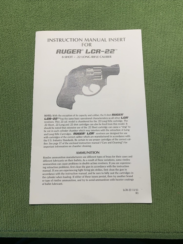 2011 Ruger LCR-22Mag Instruction Owners Manual 4 Pages