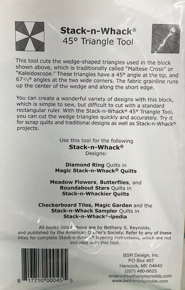 BSR DESIGNS - STACK-N-WHACK 45 DEGREE TRIANGLE TOOL & PATTERN
