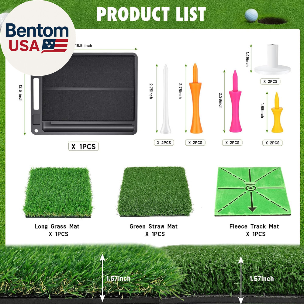 Golf Hitting Mat, 3-In-1 Golf Practice Mat, Replaceable Turf Golf Training Mats