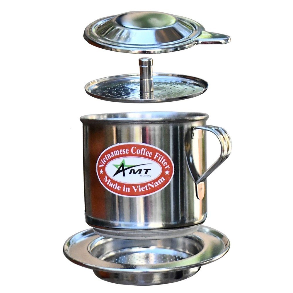 AMT 9.5 oz Coffee Maker, Phin Filter, Screw Down OZ - Handle, Silver