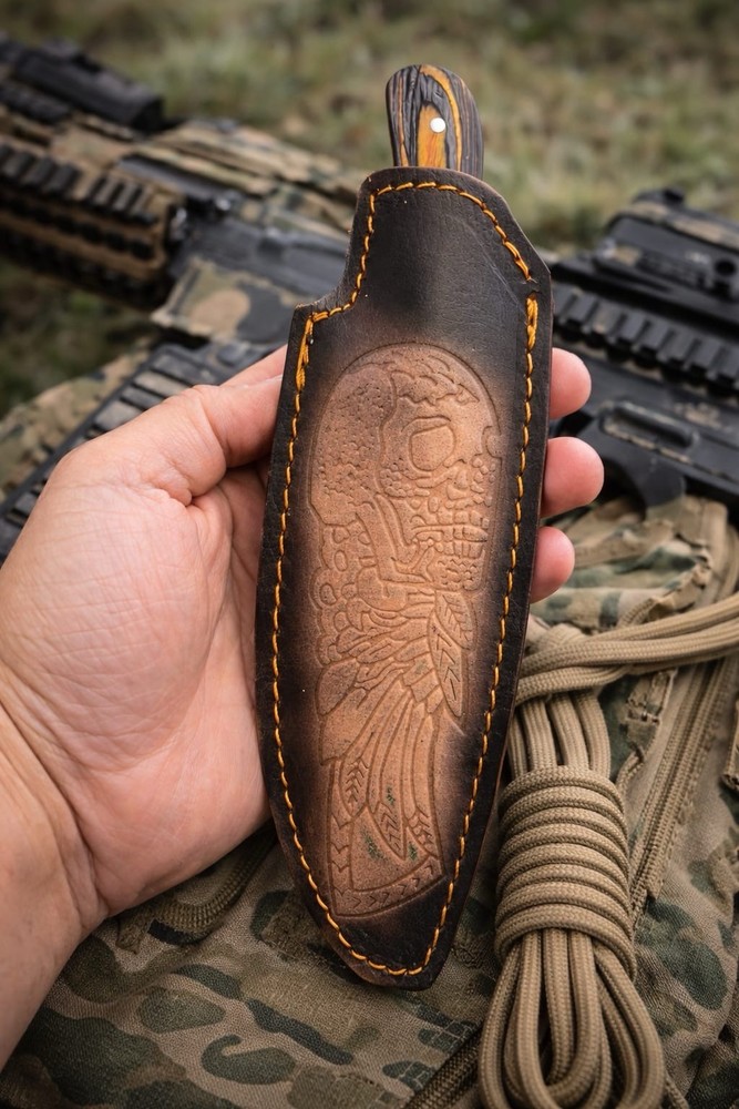 Hand Engraved Leather Sheath For Fixed Blade Knife Case Holster