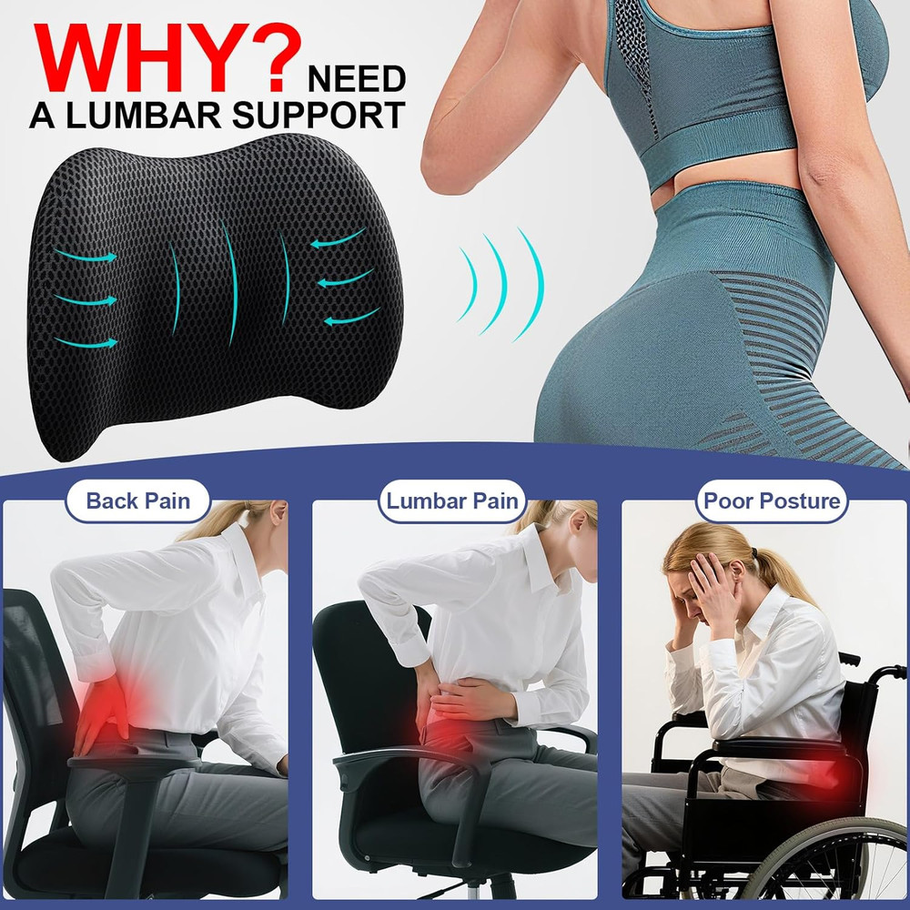 Lumbar Support Pillow for Car, Memory Foam Car Seat Back Support Pillow for Driv