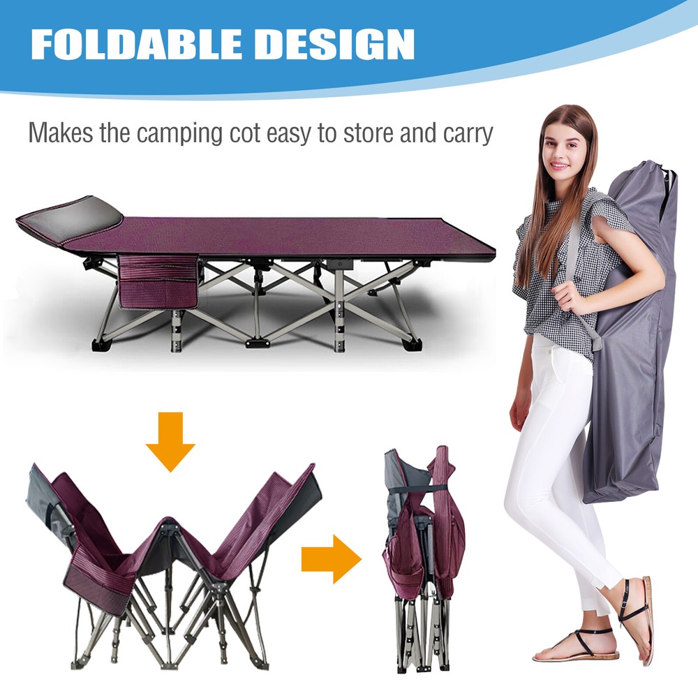 Folding Camping Cot Extra Wide Sturdy Lightweight Comfortable for Outdoor&Indoor