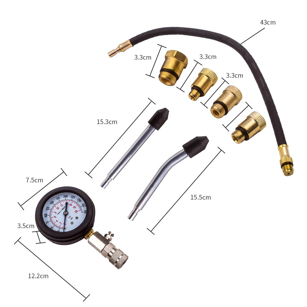 Petrol Engine Cylinder Compression Pressure Tester Pipes Detector Tool Kit