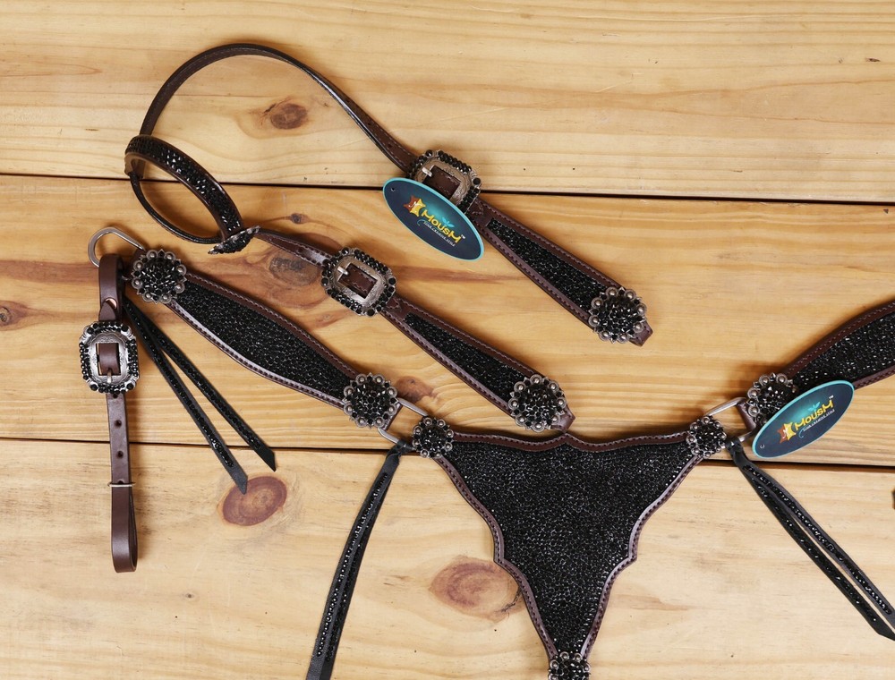 MOUSM One Ear Headstall & Breast Collar Set - Gladiator Style with Bling Strings