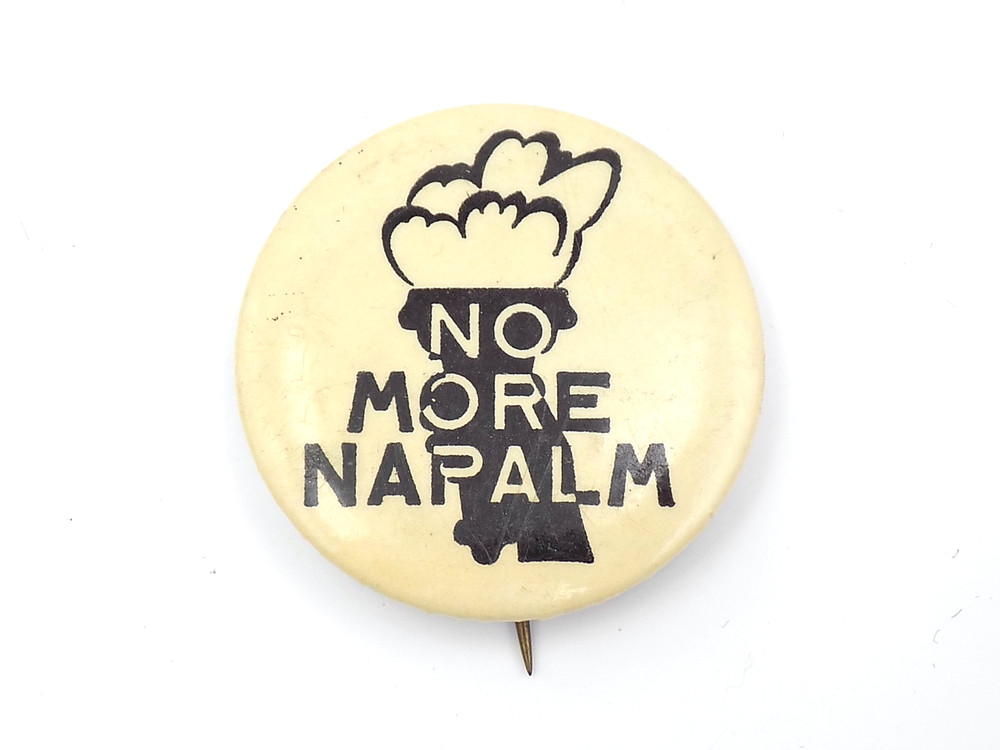 Original Vietnam War Protest "No More Napalm" Celluloid Button