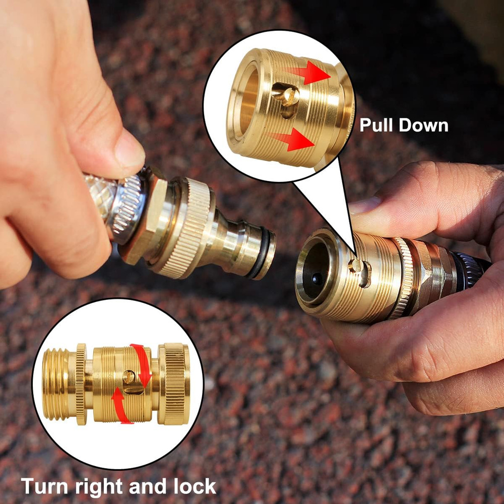 Garden Hose Quick Connect Solid Brass 3/4" GHT External Thread Easy Connect Fitt