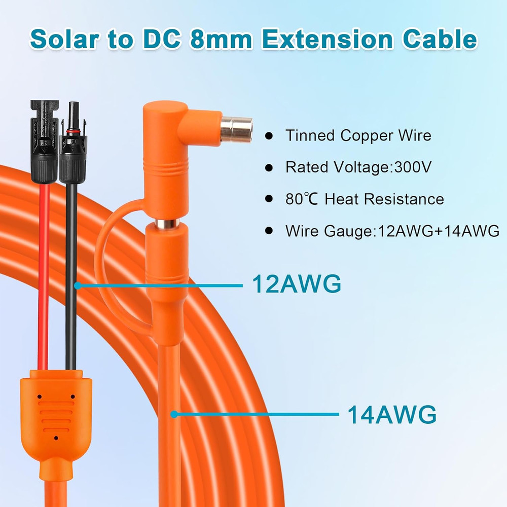 50FT Solar Panel to DC Adapter Cable, Tinned Copper Wire for Power Stations