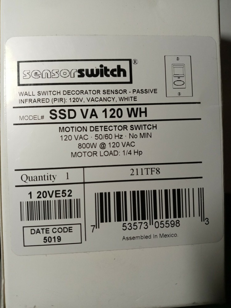 Decorator Vacancy Motion Sensing Self-Contained Relay Wall Switch, White