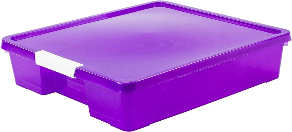 Storex Classroom Craft Project Box – Stacking Plastic Organizer Fits Purple