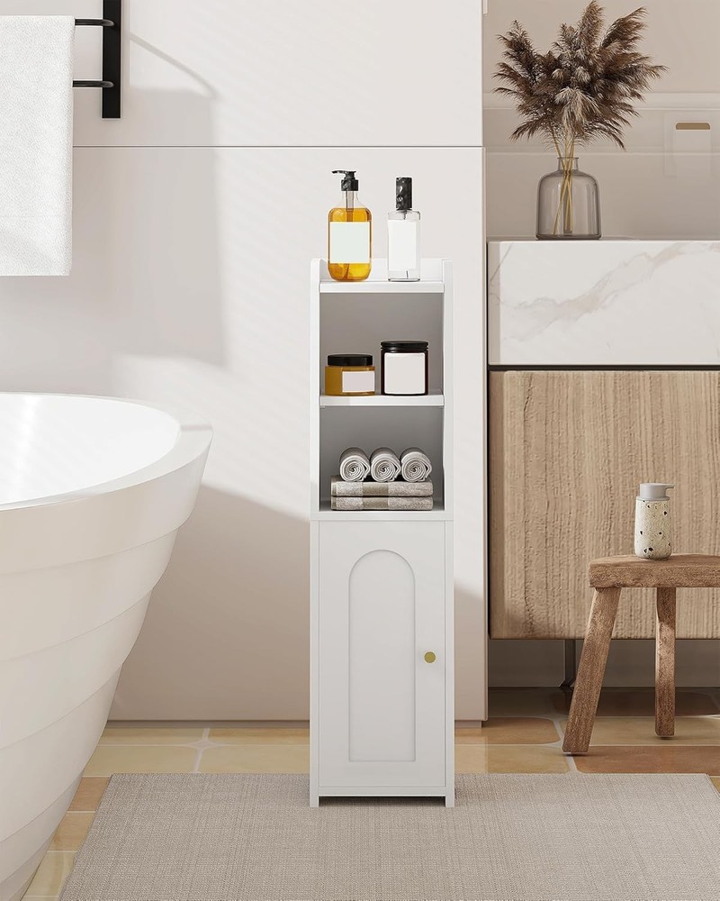 Bathroom Storage Cabinet, Small Corner Floor Cabinet with Doors and Adjustabl...