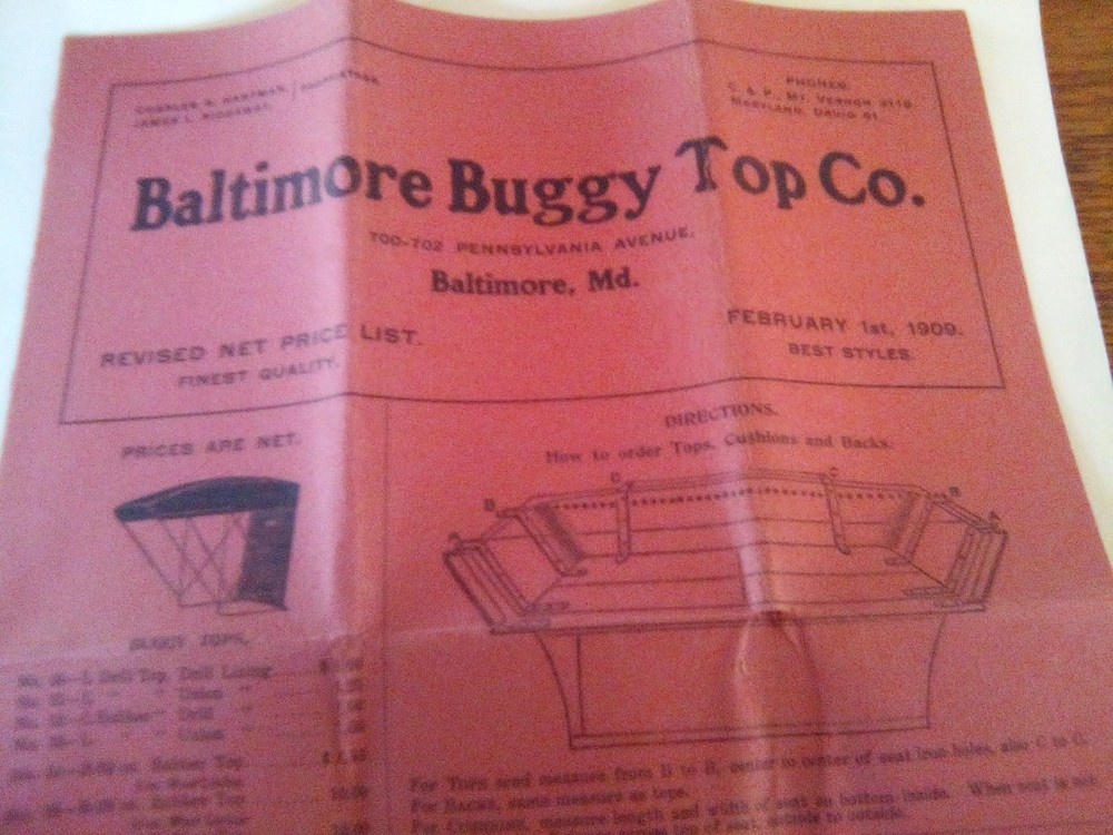 Baltimore Buggy Top Co. Sales brochure, circa 1909