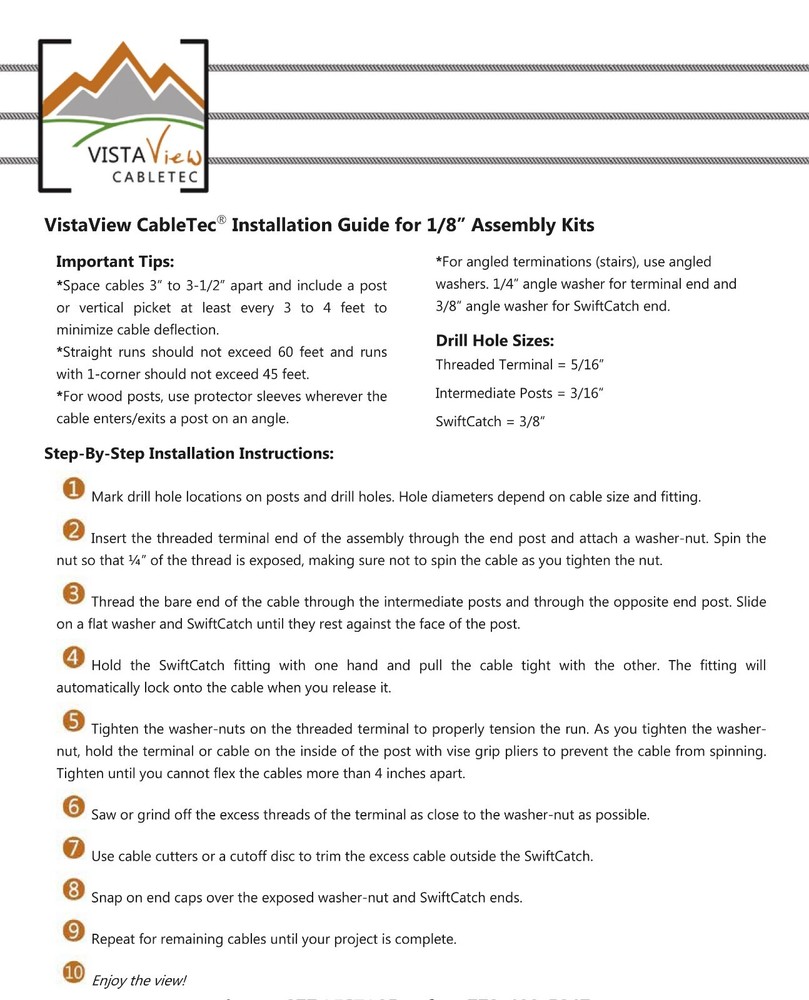 VistaView CableTec 1/8" Stainless Easy-Install Cable Railing Kits