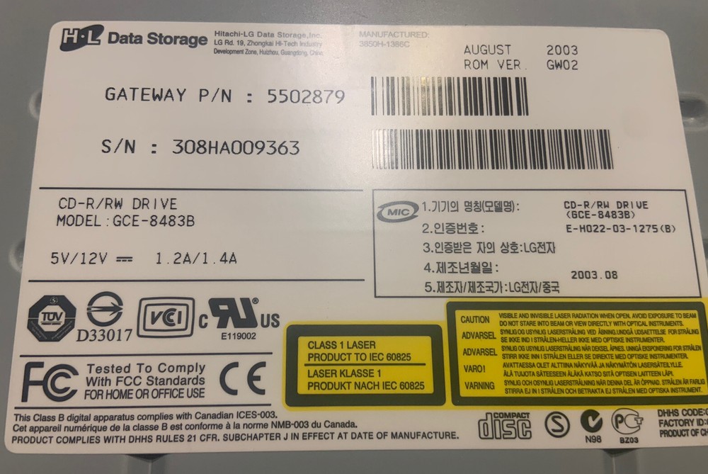 HL Data Storage CD-R/RW DRIVE MODEL : GCE-8483B PreOwned