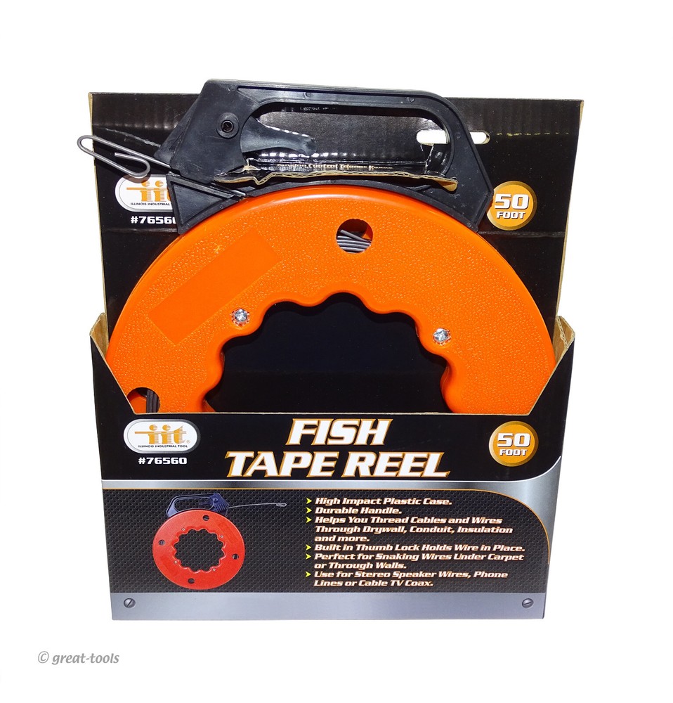 FISH TAPE REEL – 50 foot – 50’ cable & wire pulling tool – home electrical tools