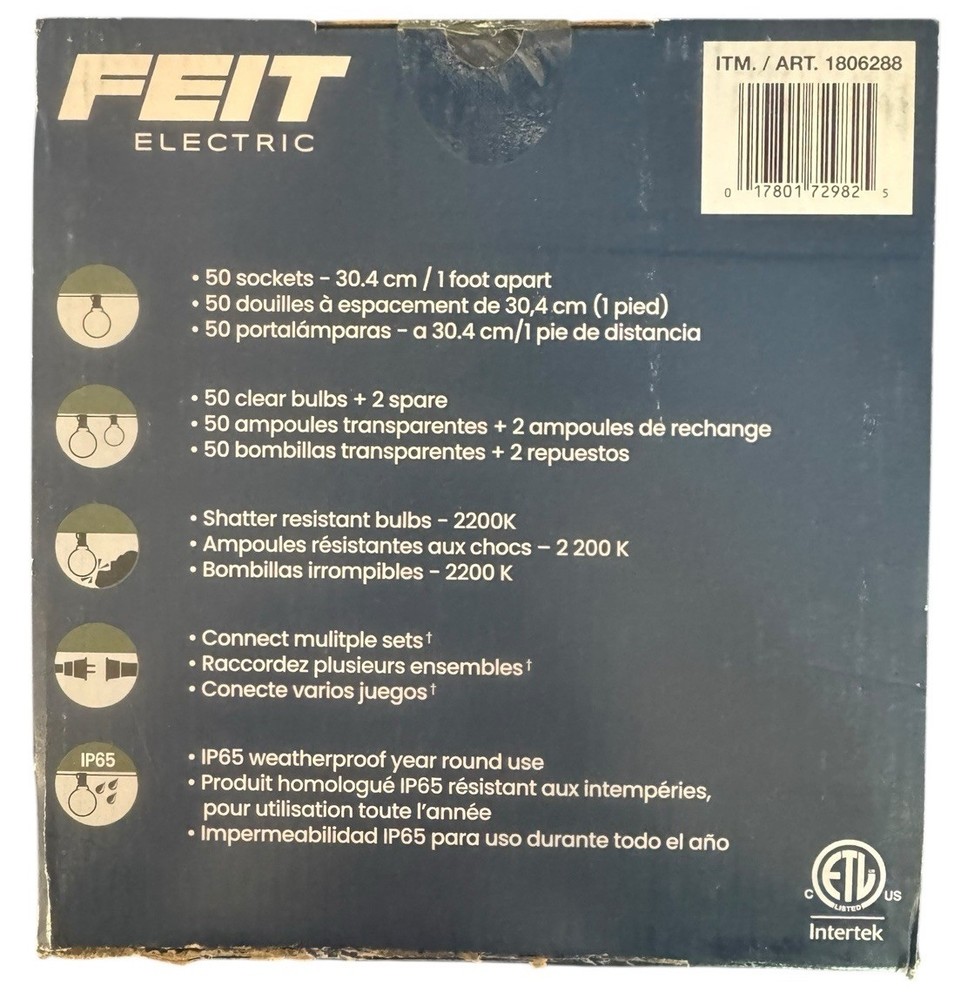 Feit Electric 50' LED Cafe String Light. New In Box!