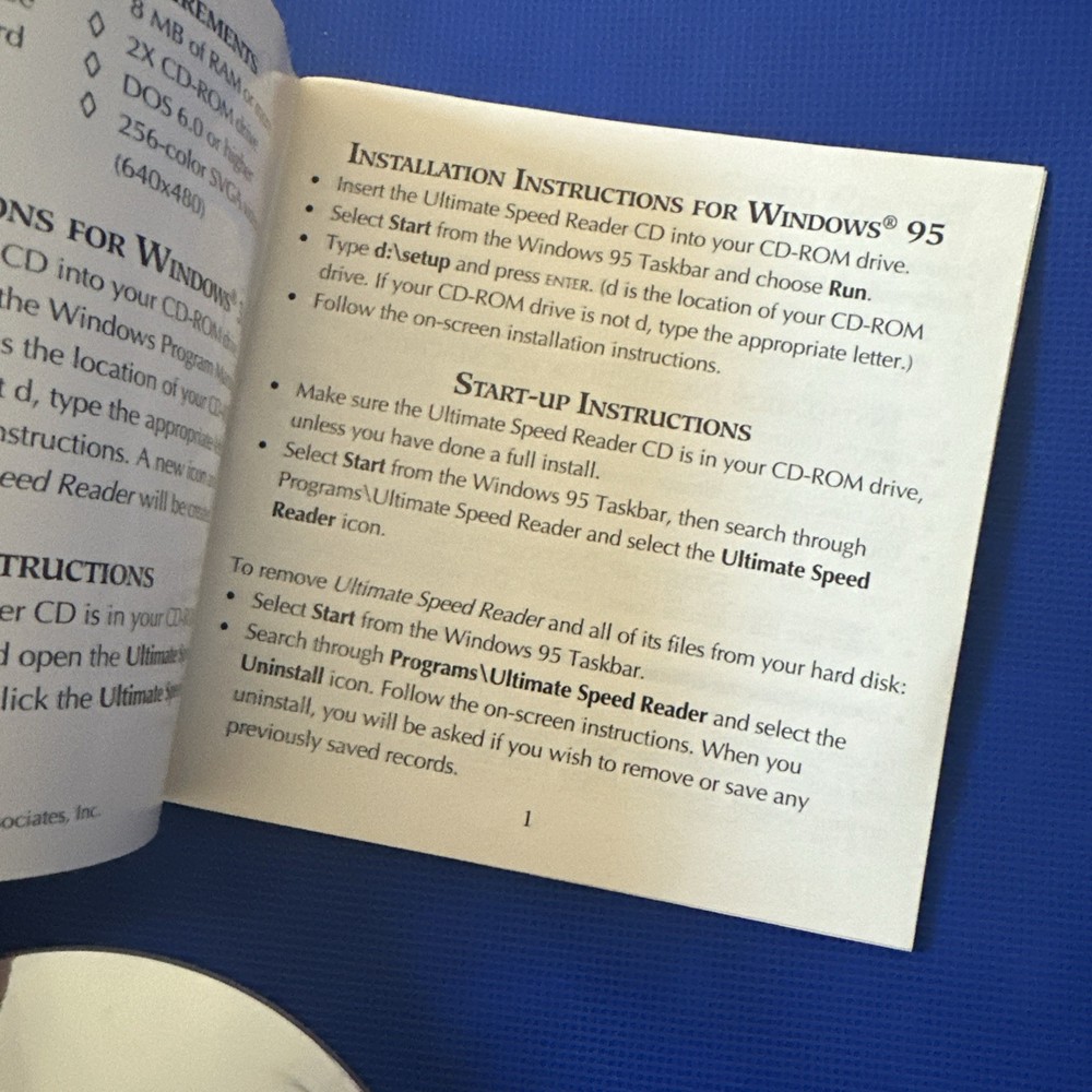 Vintage Ultimate Speed Reader training CD For Windows 95/Mac 3.1