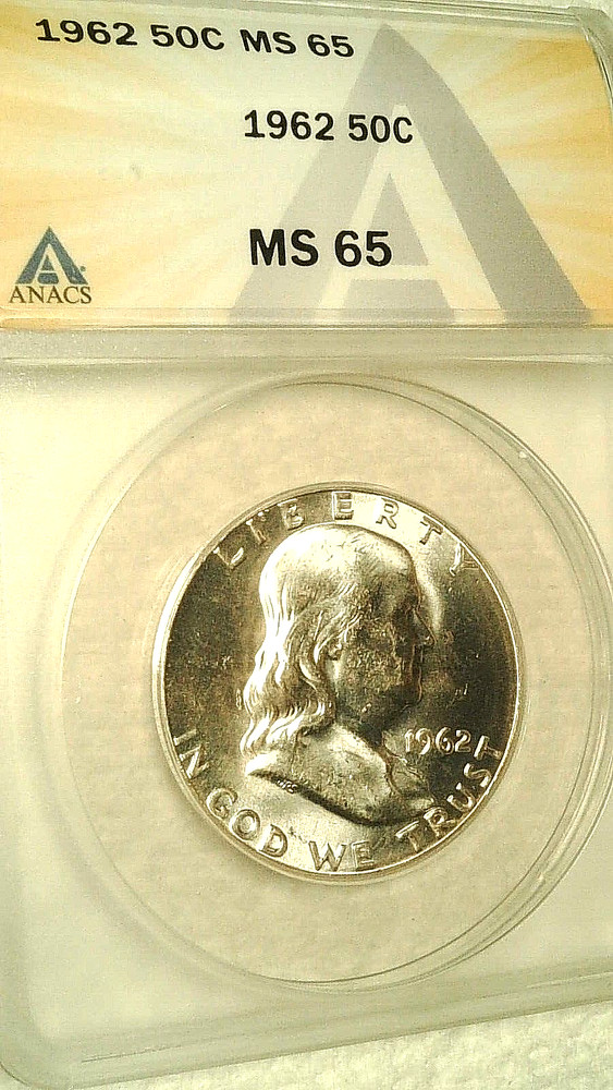 1962 Silver Benjamin Franklin Half Dollar ANACS MS 65