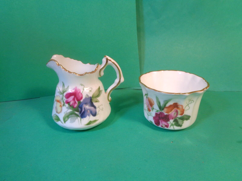 Mini Sugar Bowl & Creamer, Floral Pattern, Hammersley & Co, England (Used/EUC)