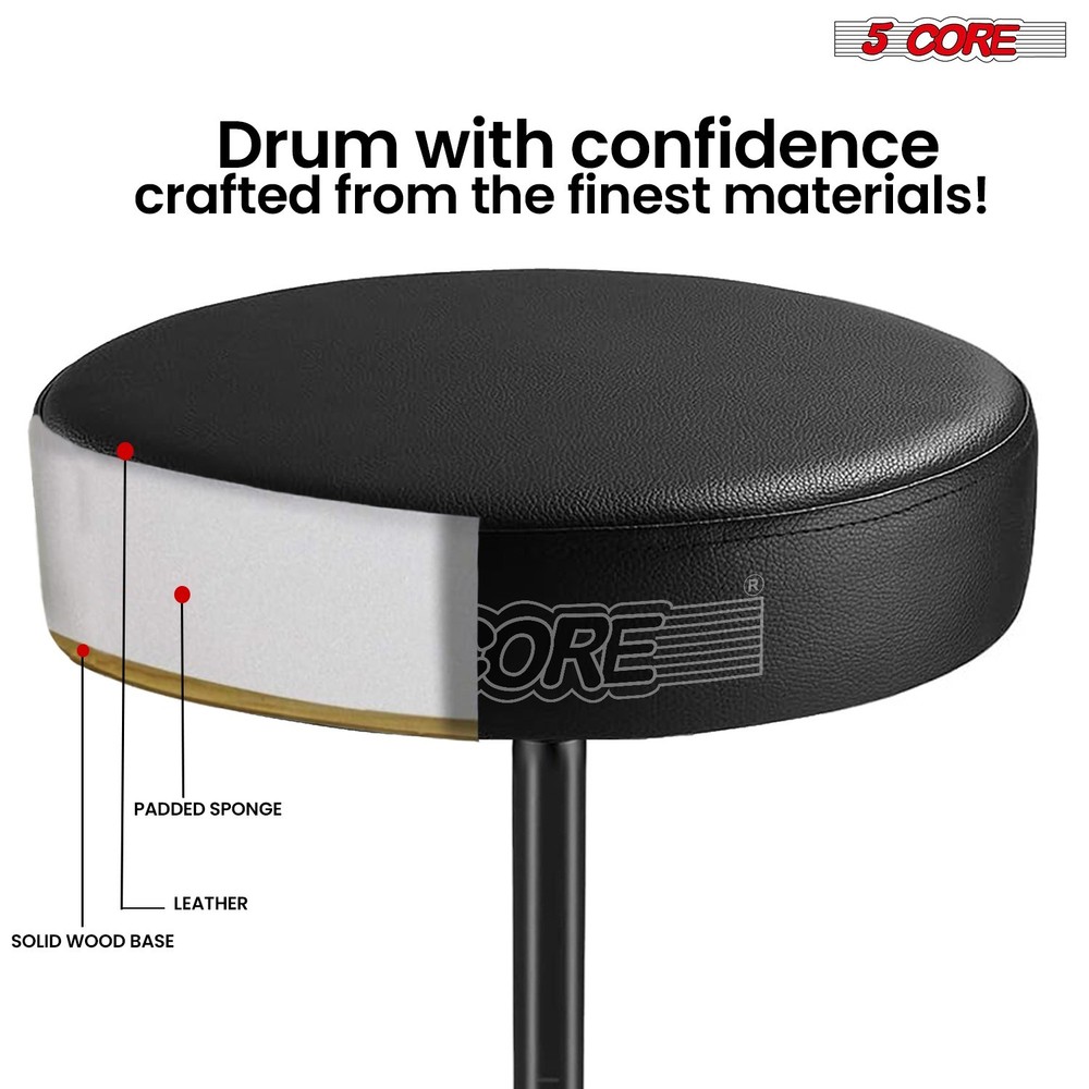 5 Core Drum Throne 3" Padded Comfortable 330Lb Capacity Drummer Stool Adjustable