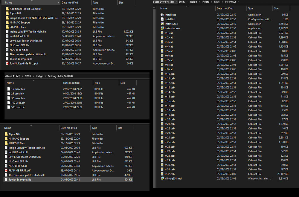 Flir Indigo Systems Alpha NIR InGaAs camera, card cords, LabView program SDK etc