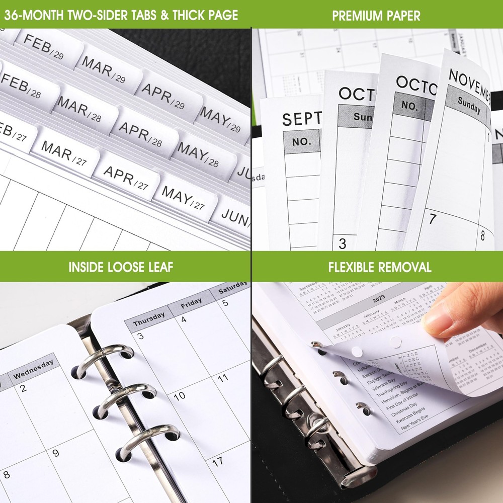 2026-2029 Monthly Planner Refill - A6 Size, Inserts with A6, black